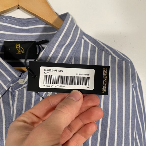 NWT Octobers Very Own Vertical Stripe LS Monogram Logo Woven Shirt mens size XXL - Picture 5 of 9